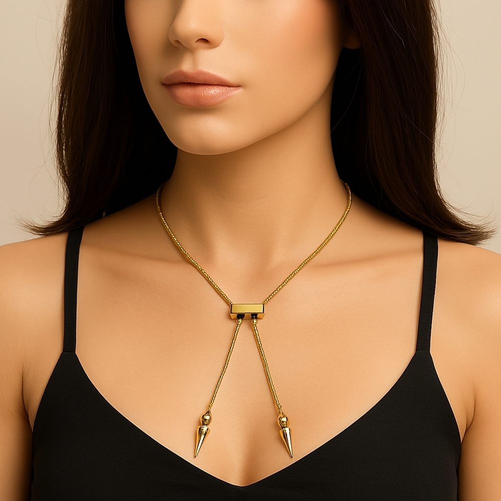 GUESS Adjustable Gold-tone Bolo Necklace – Sleek Spike Pendant Lariat Jewelry